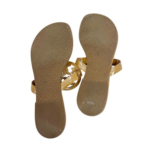 TORY BURCH Tan Caramel Patent Leather Miller Classic Designer Logo Sandals 7.5 - Picture 5 of 8